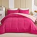 Exclusivo Mezcla Lightweight Reversible Queen Size Comforter Set, Down Alternative Comforter with 2 Pillow Sham, Queen Size Bedding Set for All Seasons, Hot Pink/Bright Pink