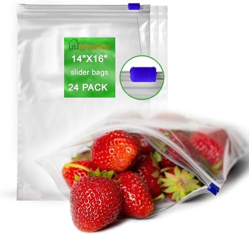 Extra Large Slider Bags 2.5 Gallon Jumbo Storage Bags for Home, School, Kitchen, Food, Office, Multi Purpose Jumbo Slider Bags, Total of 24 Bags