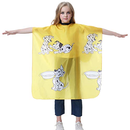 Colorfulife Child Hair Cutting Waterproof Cape Wai Cloth Barber Kids Hair Styling Cape Professional Home Salon Camps & Hairdressing Wrap Children Cartoon Dalmatian Pattern Capes (Yellow)