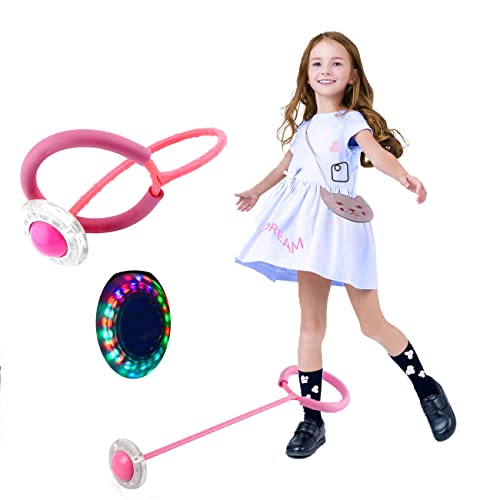 Sports Ankle Skip Ball, Flashing Jumping Ball for Boys Girls Fitness Toy – Children’s Day Gifts Christmas Day Gift 5 Colors (Pink)