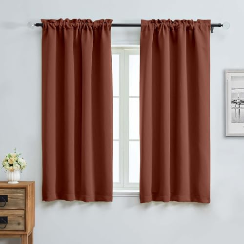Image of Aiyufeng Terracotta Blackout Curtains for Bedroom 63 Inch Length 2 Panels, Solid Thermal Insulated Energy Saving Rod Pocket Window Treatment Curtains Blackout Drapes, W40 x L63 Inch, Terracotta