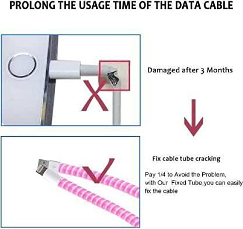 Image of Spiral Cable Protector, Data Cable Protective Sleeve, Headphone Saver, Charger Protective Cover, Wire Repair /Strain Relief Cable Wrap Tube for USB Data Cable Headphone Cable (Yellow+ Pink)