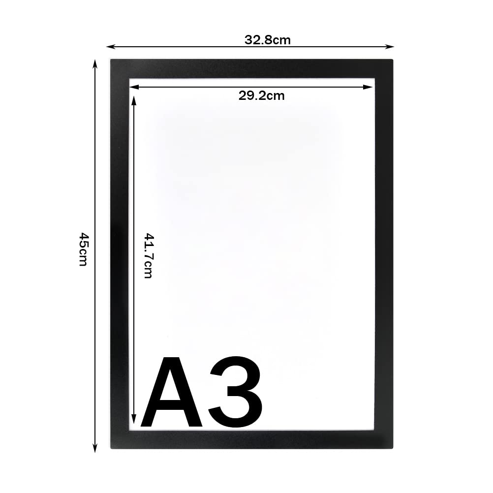 6 Pcs A3 Marco Magnético Autoadhesivo, Información Marco Negro,Pantalla Impermeable, Fundas para Letreros,Fotos, Documento,Paredes y Ventanas,Cierre Magnético,Funda Magnética(43×31cm)