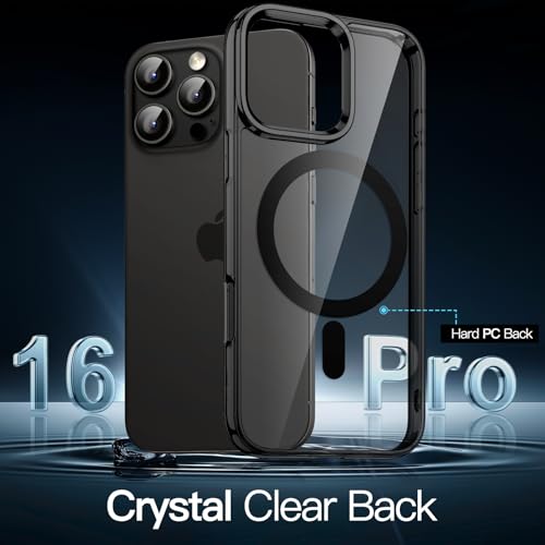 Image of JETech Magnetic Cover Case for iPhone 16 Pro 6.3-Inch Compatible with MagSafe, Shockproof Phone Bumper Cover, Anti-Scratch Clear Back (Black)