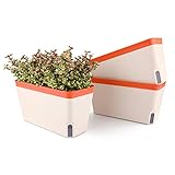 T4U Jardinera de Riego Automático Maceta Rectángulo 27CM Conjunto de 3, Maceta de Plástico con Ventana de Nivel de Agua Visual Jardín Decorativo Maceta de Bonsai para Plantas de Interior