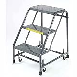 Ballymore 318P Steel Standard Rolling Ladder with Spring Loaded Casters Without Handrails, Perforated Step Tread, Unassembled, OSHA/ANSI Standard, 3 Steps, 16' Step Width, 10' Top Step Deep, Gray