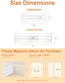 4 Pack Drawer Dividers for Clothes, 4" High 10.6"-16.9" Drawer Divider Adjustable Expandable Dresser Drawer Organizer, Clear Dresser Separators for Clothes, Underwear, Baby Clothes,Cosmetic,Toiletries