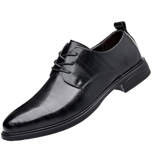 Men's Lace Up Oxford Dress Shoes Genuine Leather Brogue Pointed Toe Black British Style Formal Business Wedding Gentleman Footwear
