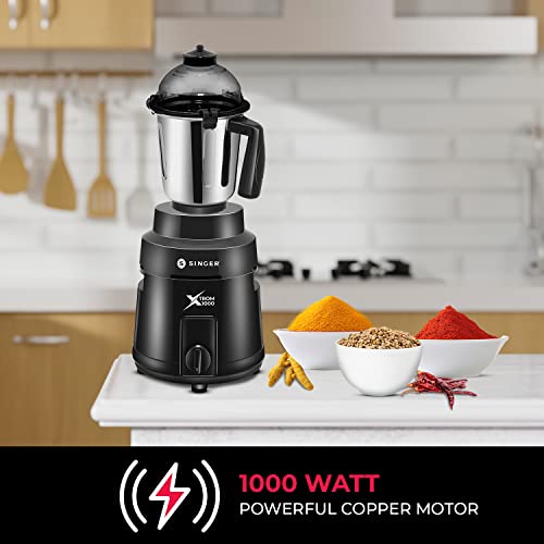 Image of Singer Xtrom Mixer Grinder 1000 Watts 4 Jar includes 3 Stainless Steel Jar, 1 Transparent Jar with Fruit Filter - Black