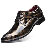 Battnot Herren Business Schuhe Derby Anzugschuhe Business Herren, Lederschuhe Lackleder Hochzeit Derby Schnürhalbschuhe Oxford Smoking Schuhe Hochzeitsschuhe Männer Leder Braun