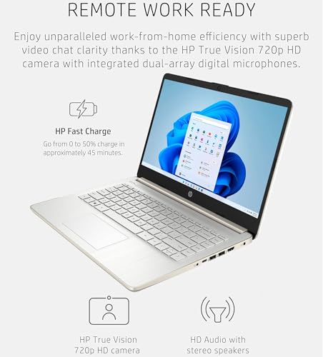 Image of HP Touchscreen Laptop Computer for Home Student Study, 1-Year Office 365, Intel Processor, 14 inch Display, WiFi 6, Bluetooth, Pale Gold, Windows 11 Home S (16GB RAM, 128GB PCIe SSD)