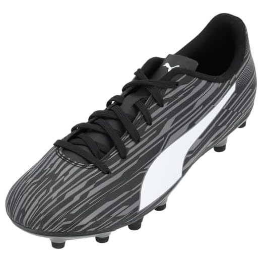 PUMA Men's Rapido III Firm Artificial Ground Soccer Shoe, Black White-Castlerock, 8