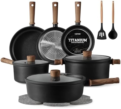 CAROTE Nonstick Pots and Pans, Induction Titanium Cookware Set 16...