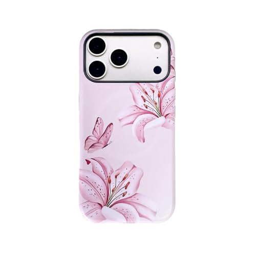 Coque mate iPhone 17 Pro motif lys roses antichoc et Magsafe