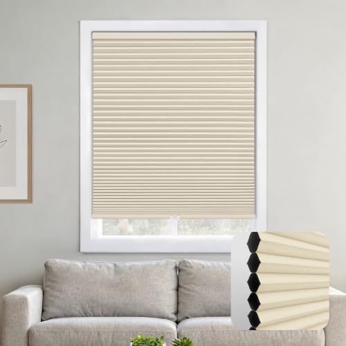 DEZ FURNISHINGS Cordless 1.5" Blackout Cellular Shade, 58.5"W x 84"H, Cream