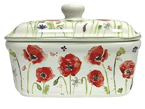 Leonardo Collection Bell Top Fine China Poppy Field Floral Butter Dish Caja de regalo Cover
