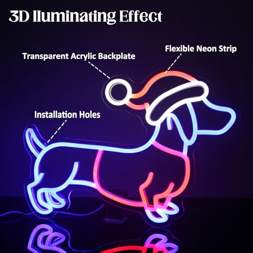 Image of Dachshund Neon Sign with Christmas Hat Weiner Dog LED Light for Party Decor