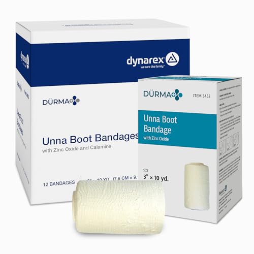 Dynarex Dürma+ Unna Boot Bandages with Zinc Oxide - Maintains Moist Environment and Provides Compression for Leg Ulcers, Edema, Sprains - 3' x 10 yds - Case of 12 Rolls