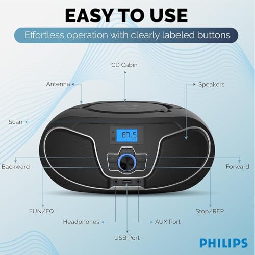 image for Philips CD Player Boombox, Dynamic Bass Boost with Bluetooth, FM Radio