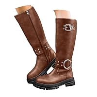 Women's Knee High Boots Faux Leather with Buckle Straps & Side Zip, Platform Block Heel Gothic Punk Combat Boots for Women, Autumn Winter Casual Party Daily Footwear - Black (UK Sizing)