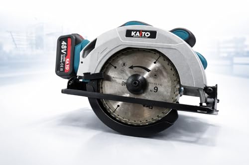 Image of KAITO 48V Cordless Circular Saw | Brushless Motor | 7-Inch (185 mm) Blade | 5500 RPM | Adjustable 0-50 Bevel Cutting | Heavy-Duty Wood, Metal & PVC Cutter | 2 Batteries & Fast Charger