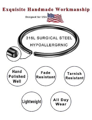 22G 20G 18G 6-12mm Gold Silver Rose Gold Black Blue Rainbow Small Hoop Earrings for Cartilage Nose, Piercing Hoop Ring Nose Rings Hoop Tragus Helix Daith Rook Snug Piercing Rings Set of 4 Set of 22