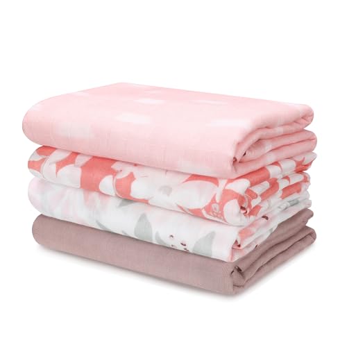 Image of LITTLE SPUD Muslin Swaddle Blankets, Nursery Receiving Blankets for Girls & Boys, Soft & Breathable Baby Muslin Swaddle, Large 47 x 47 inches, New Born Essentials, 4 Pack, Summer Flower