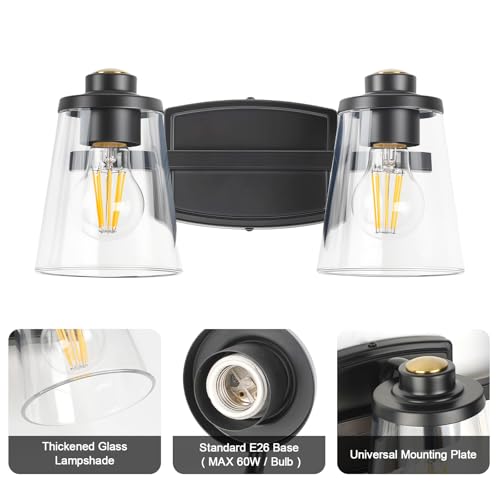 Image of Bathroom Light Fixture, 14 Inches 2-Light Matte Black Vanity Light