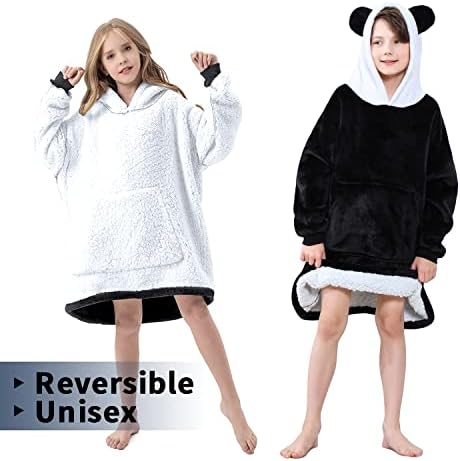 Wearable Hoodie Blanket Sweatshirt for Kids, Soft Oversized Wearable Blanket Hoodie with Hood, Warm Hooded Blanket with Sleeves for Teen Girl Boy, One Size