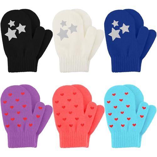 Image of Cooraby 6 Pairs Toddler Magic Stretch Mittens Winter Unisex Baby Knitted Gloves Mittens