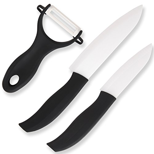 TSU 3-Piece Ceramic Kitchen Knife Set with Peeler