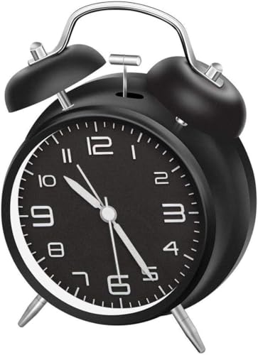 LATEC Reloj Despertador de Doble Campana con luz Nocturna, Gran Esfera de 4 Pulgadas, Batería de Reloj Despertador Ruidoso, sin Tictac, Silencioso, Timbre de Alarma Retro, Unidad de Cuarzo (Negro)