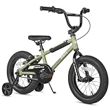 cubsala 14 Inch Little Kids Bike for 3 4 5 Years Old Boys Girls Beiginner Riders BMX Style Bicycle with Training Wheels Coaster & Rear V Brake, Army Green