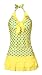 MiYang Women's Halter Polka Dot Tankini Swim Dress(Yellow L)