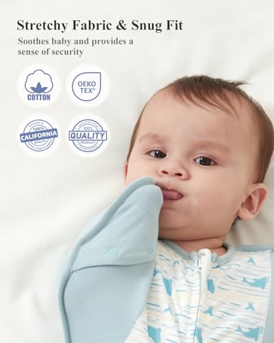 Image of Transition Baby Swaddle 3-6 Months 12-18 lb, Arms In /Out Swaddle Sleep Sack with 2-Way Zipper Moisture-Wicking Fabric, Improves Sleep Snug Fit Helps Calm Startle Reflex(Whales and the sea)