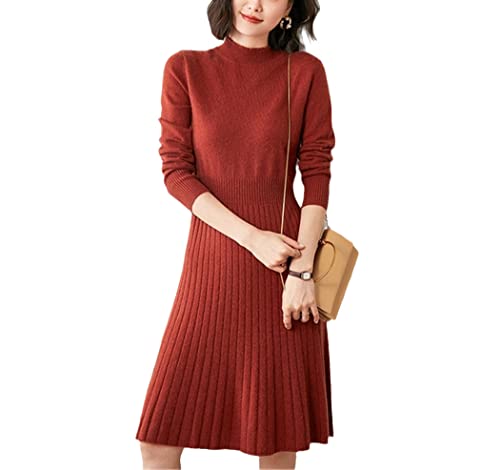 Robe longue d'hiver tricot chèvre cachemire femme caramel FULBHPRINT taille L