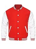 HOOD CREW Mens Varsity Jackets Faux Leather Sleeve Letterman Boys College Baseball Jacket Red XL