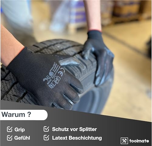 Foto von TK Gruppe Timo Klingler 10x Paar Power Grip EN388 Arbeitshandschuhe schwarz Herren Größe Gr 10/11 (L-XL) - Gartenhandschuhe - atmungsaktive Handschuhe