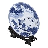 Yardwe Kreativer Dekorativer Keramikteller aus Keramik und Holz mit Ständer Runder Dessertteller mit Glatter Oberfläche und Dekorativem Effekt als Geschenk und Fotorequisite