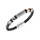 Aleasha Leder Armband für Herren mit Gravur Retro Edelstahl Magnet Verschluss ArmbäNder Schmuck Geschenk