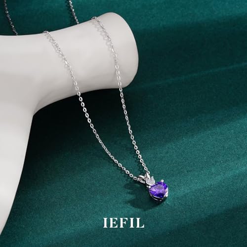 Iefil Heart Birthstone Necklaces for Women - S925 Sterling Silver Necklace 1.2 Ct Genuine or Created Birthstone Jewelry Birthday Gifts for Women 6