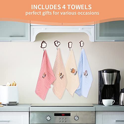 Coffee Kitchen Dish Towels, Funny Coffee Bar Accessories Decor Hand Towels With Hooks, Handmake Embroidery+Super Absorbent Drying Cloth Tea Towels Cooking Baking Lovers Gifts (4Colors) #TOP5