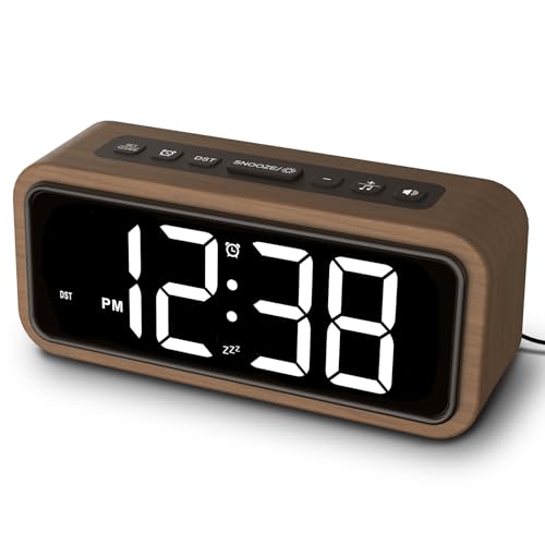 Netzu Wooden Alarm Clock, Loud Digital Clock 5 Volumes, 12