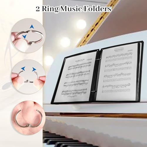 OOTDAY 7.5 x 6.5\'\' Music Folder-Double Side PVC Waterproof Flip Folder Pages with 2 Binder Rings for Marching Band, Clarinet Lyre, Trumpet Lyre, Trombone, Flute, 20 Windows - Thumbnail 6