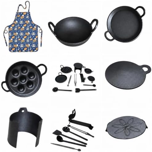 Iron Miniature Cooking Set, 12 Pieces, with Kids Apron