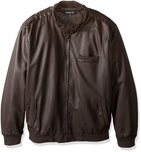 Members Only Men's Vegan Leather Iconic Racer Jacket, Dark Brown, XL