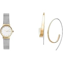Skagen Women's Freja Lille Silver-Tone Stainless Steel Watch and Kariana Gold-Tone Earrings, Set