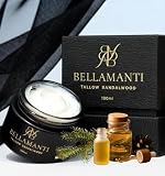 Beef Tallow Balm, Grass-Fed – Bellamanti Balsamo al sego di manzo da allevamenti al pascolo, con olio di sandalo e abete siberiano, 100% naturale, dopobarba dal profumo legnoso, 100ml