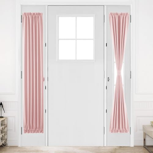 DWCN French Door Curtains – Rod Pocket Thermal Blackout Curtain for Doors with Glass Window, Kitchen and Patio Doors for Privacy, 12 X 72 Inches Long, 1 Curtain Panel with Tieback, Blush Pink
