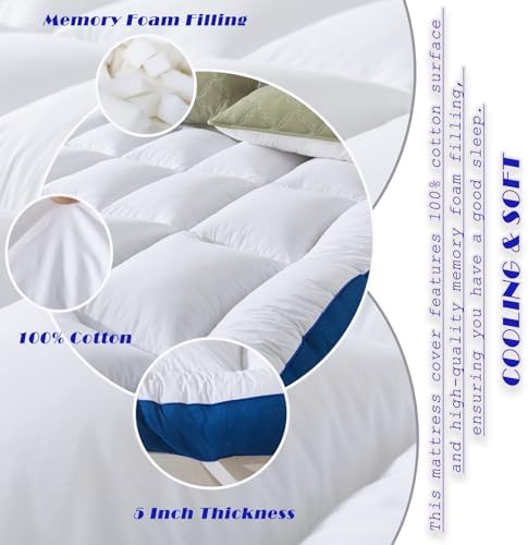 WhatsBedding 5 Inch Queen Mattress Topper for Back Pain Relief, Filled with Breathable & Soft Memory Foam Pillow Top,4 Elastic Straps - 2